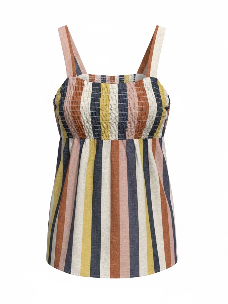 A Pea In The Pod Striped Smocked Tank Top - Mustard, Navy, Rust, Pink, Cream